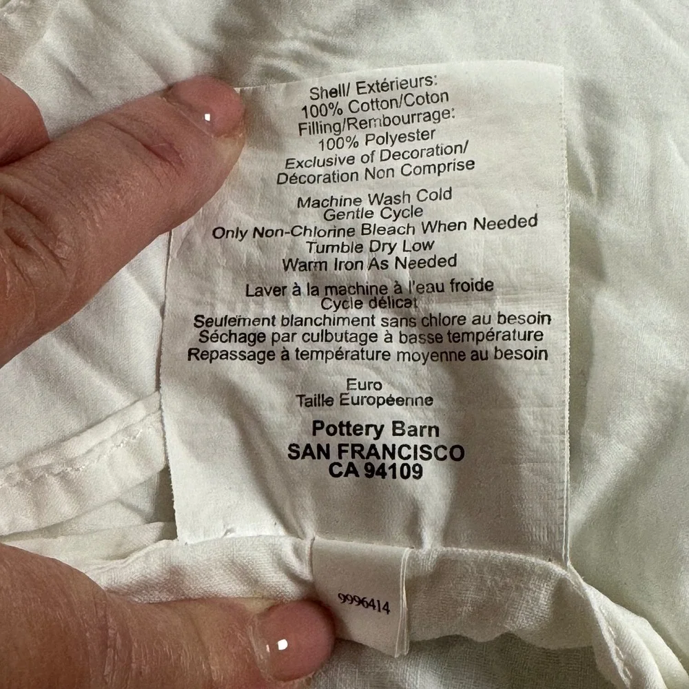 Pottery Barn White Pintuck Embroidered Multi-Colored Floral Tufts Euro Sham